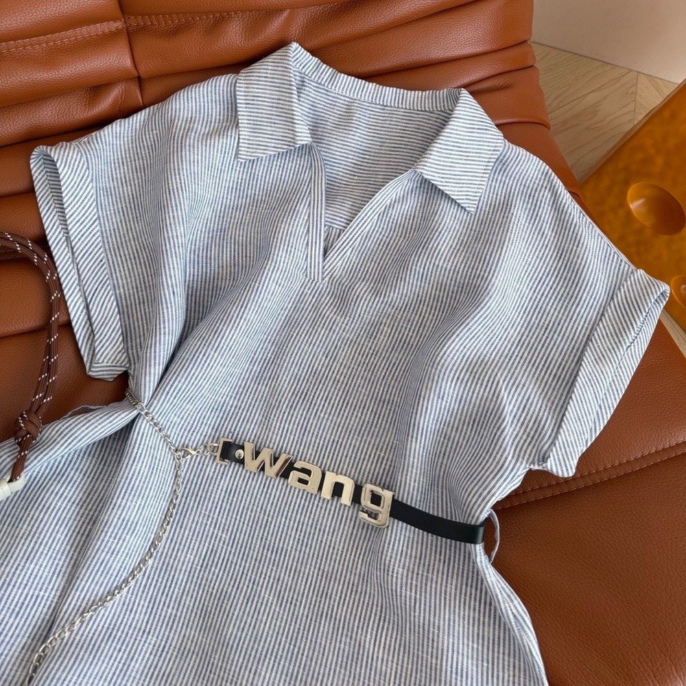 Alexander Wang letter-shaped belt chain embellishing linen shirt - Picture 6 of 7